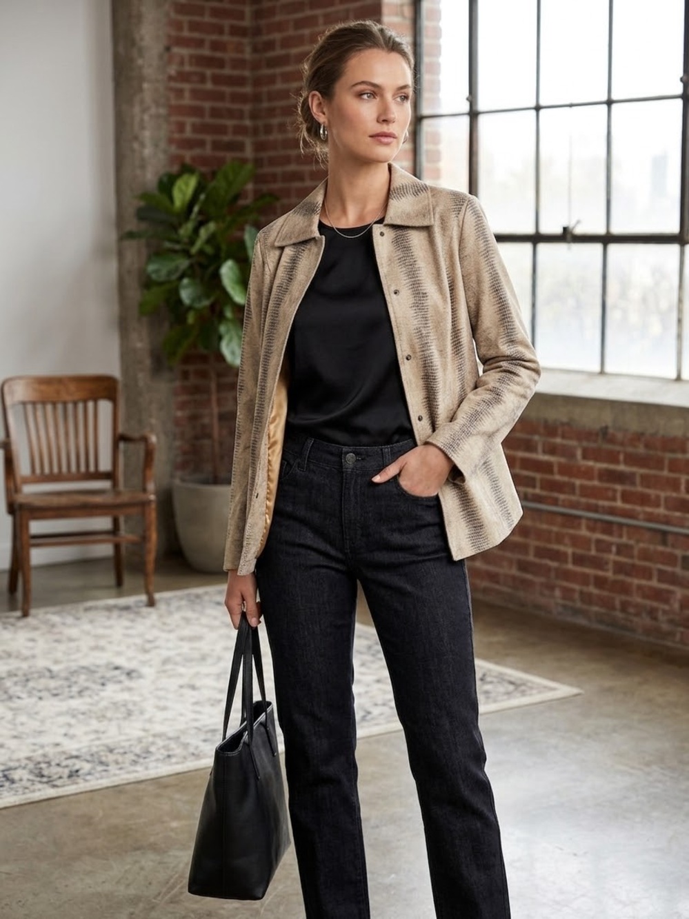 Womens Beige Snake-Print Snap-Front Jacket